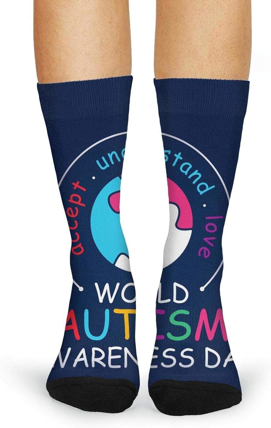 Womens Crew Athletic Socks World Autism Awareness Day Knee High Socks