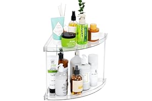 Yieach Clear Corner Bathroom Counter Organizer,2Tier Tiered Countertop Corner Shelf for Perfume,Beauty Products,Makeup Organizer,Skincare Organizers,Vanity Storage Tray for Bedroom,Bathroom Sink Shelf