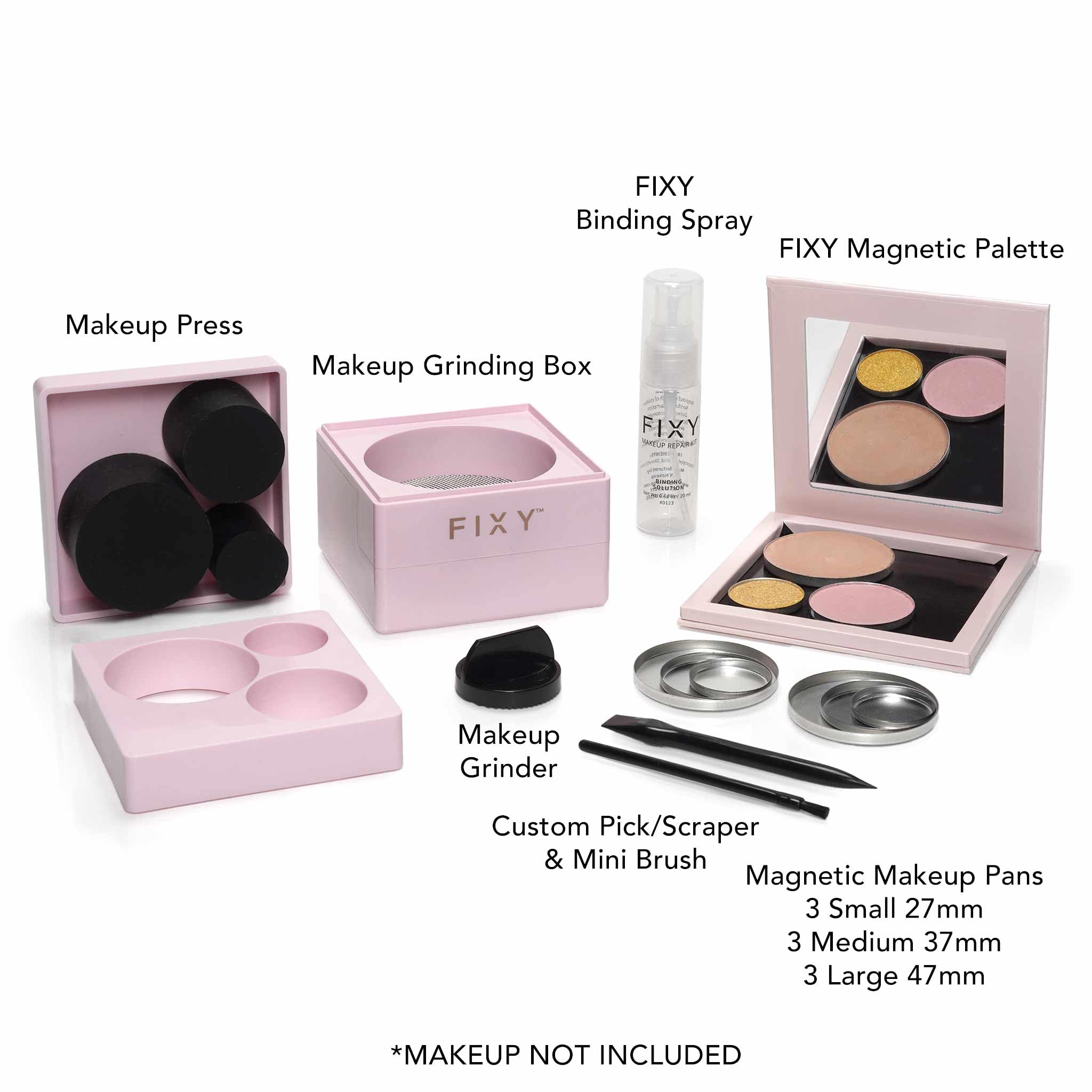 FIXY Makeup Repair Kit - Repressing tool for Eyeshadows, Blush & Highlighter or Depot | Organize Makeup Round Pans in Makeup Palette with Mirror | Makeup Artist Must Haves