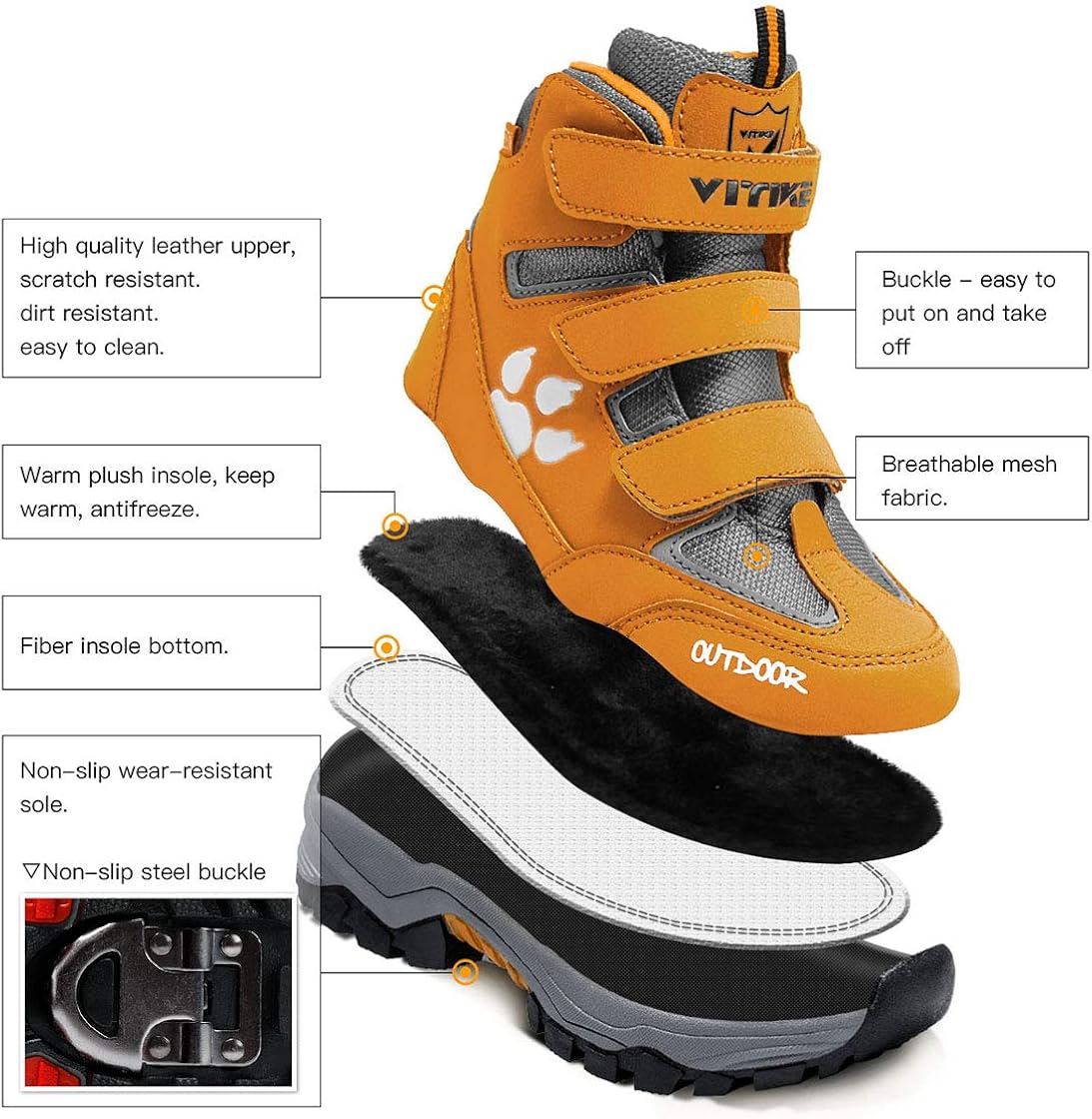  | Kid Snow Boots for Boys Snow Shoes Winter Boots for Girl Sneaker Hiking Boots Outdoor Steel Buckle Anti-Slip Boots(Toddler/Little Kid/Big Kid) | Snow Boots