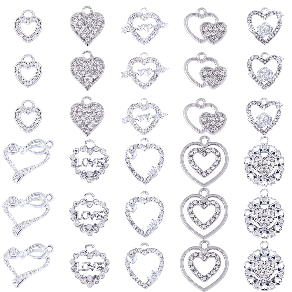 SUNNYCLUE 1 Box 40Pcs Valentines Day Rhinestone Heart Charms Love Charms Heart Bulk Romantic Sweet for jewellery Making DIY Earrings Bracelet Necklace Crafts Gift Supplies