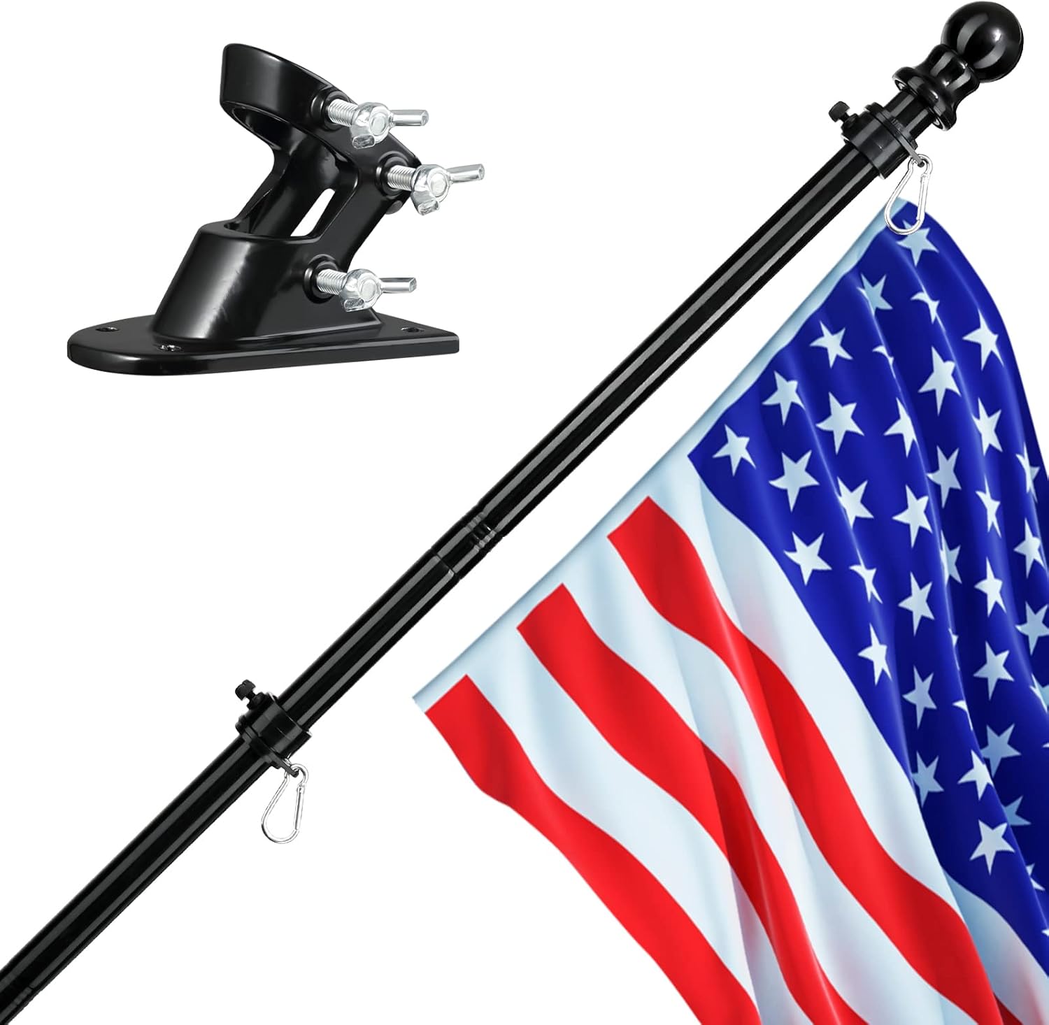 Flagpole Hardware - Bird Twig Flag Pole for House, 5 FT Flagpole Kit, american flag with pole and Bracket, Stainless Steel Professional Black Flag Pole for House Garden Yard, Residential or Commercial Flag Pole