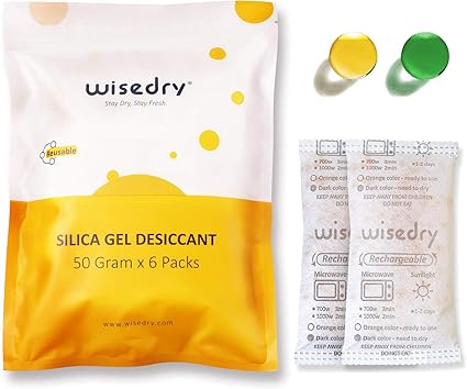 Wisedry 50 Gramm 6 Packs Silicagel Regenerierbar Beutel Kieselgel Trockenmittel Mit Orangenperlen Feuchtigkeits Indikator Luftentfeuchter Zur Entfernung Von Lufttrockner Lebensmittelqualitat Amazon De Drogerie Korperpflege