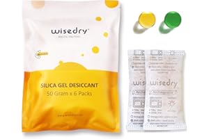 wisedry 50 Gram [6PACKS] Rechargeable Silica Gel Desiccant Packets Fast Reactivate Desiccant Bags Orange to Green indicating for Air Dryer Food Grade