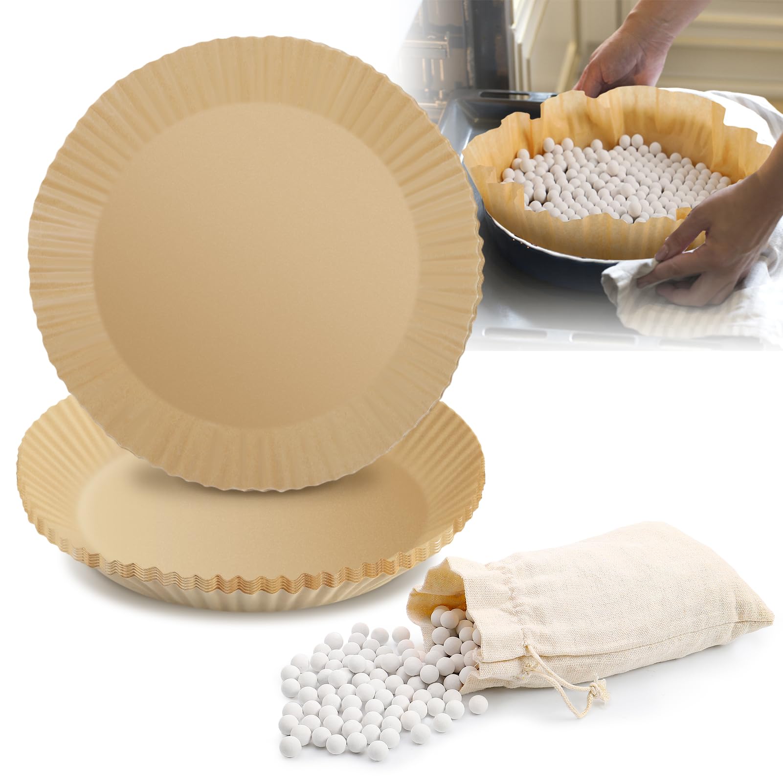 Photo 1 of 1.2lb Pie Weights and Parchment Papers Set - Fit for Pies Under 10", High-Temperature Resistant Ceramic Baking Beads & 50 Food Grade Pie Liner for Thanksgiving Kitchen Blind Baking Crust Supplies