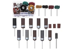 Swpeet 18Pcs Drum Sander Set - 10Pcs 180-2000 Grit Sandpaper, 4Pcs Buffing Wheels, 1Pc Drum Mandrel, 3Pcs Sand Drum