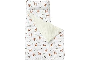 david's kids Toddler Nap Mat with Pillow and Minky Fleece Blanket, Ultra Soft Slumber Bags for Kids, Perfect for Preschool, Daycare, Kids Sleeping Bags with Rollup Design, 50"x20", Woodland Animals