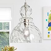 FookChak Brushed Nickel Pendant Light for Kitchen Island Hammered Glass Pendant Island Light 10inch Modern Glass Pendant Ligh