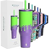 Elemental 40 oz Tumbler with Handle and Straw - Spill Proof Insulated Stainless Steel Commuter for Hot and Cold Beverages - Travel Coffee Mug with 2 Straws & Spill Proof Lid - 40oz - Poison Drip