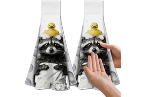 CUTHOLLOW Bathroom Raccoon Kitchen Towels with Hanging Loop, Set of 2 - Soft & Super Absorbent Microfiber Decorative Tea Towe