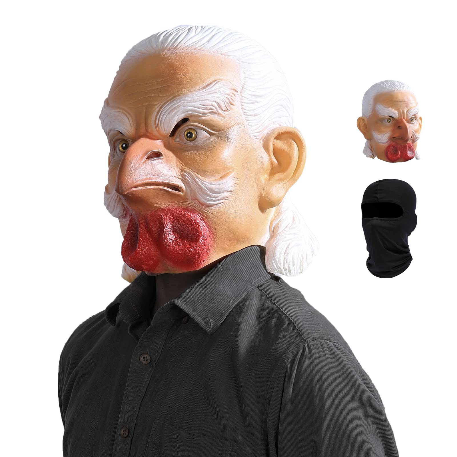 Raxwalker Rooster Beak Man Head Mask Realistic Chicken Latex Human Face For Halloween Cosplay Costume Party(Black)