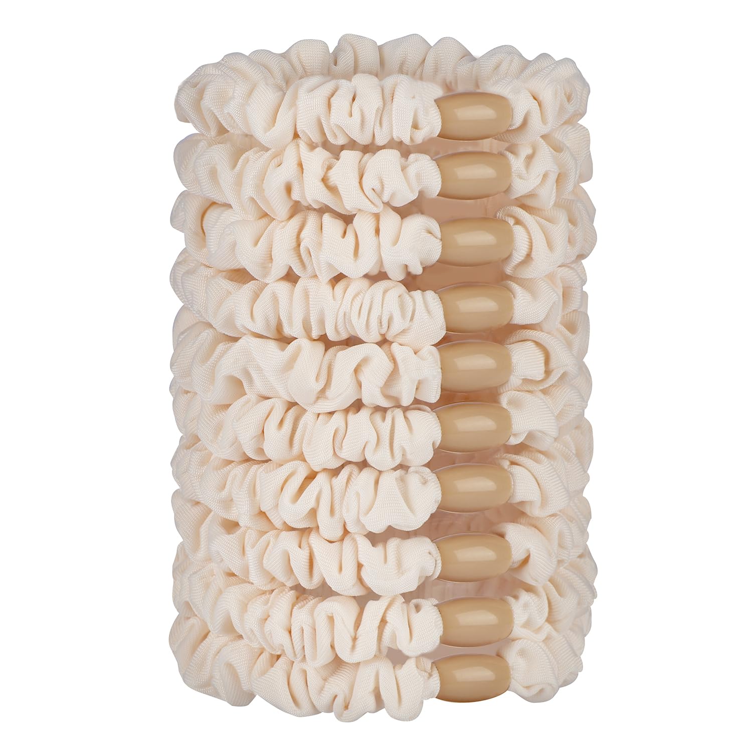 JessLab Scrunchy Hair Ties, 10 Pcs Silk Satin Hair Ties Ponytail Holders Gentle Elastic No Damage Scrunchies Hair Bands Stretchy Hair Accessories for Girls Women Ladies, Beige