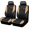 CAR PASS Quilting Leather Front Seat Covers, Automotive Waterproof Deluxe PU Premium Vinyl Luxury Two Front Seats Only Universal Fit for Cars Sedans SUVs Airbag Compatible,2 Pieces,Black&Beige