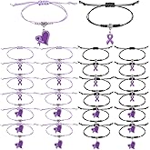 Huquary 24 Pcs Purple Ribbon Awareness Bracelet Adjustable Woven Bracelet for Domestic Violence Alzheimer's Epilepsy Lupus Crohn's Pancreatic Cancer Awareness Events Gift Giving Charity