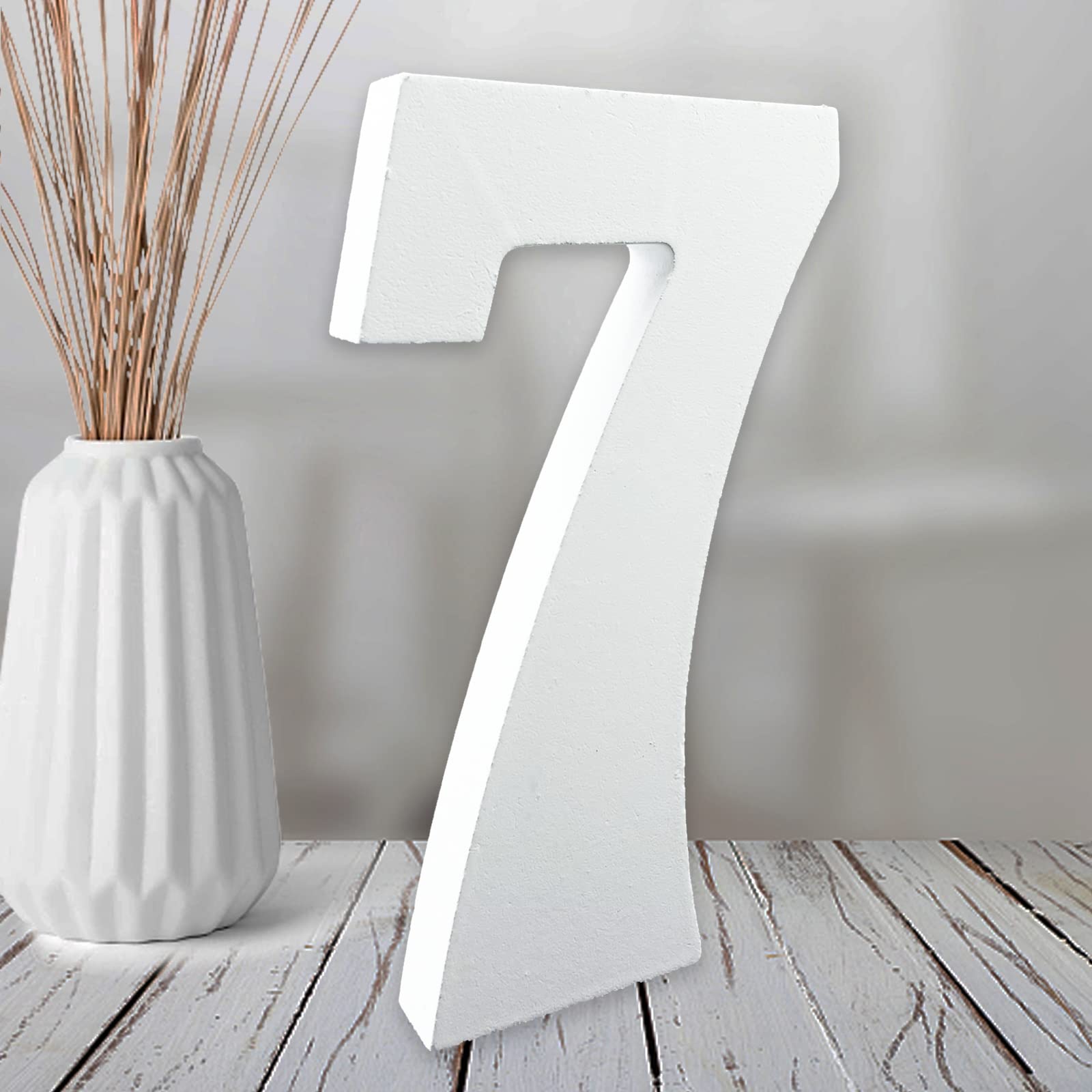 Aruatu 6 Inch White Wood Numbers for Wall Decor - Unfinished Decorative Standing Slices Sign Board Decoration for Craft Home Party Projects (7)