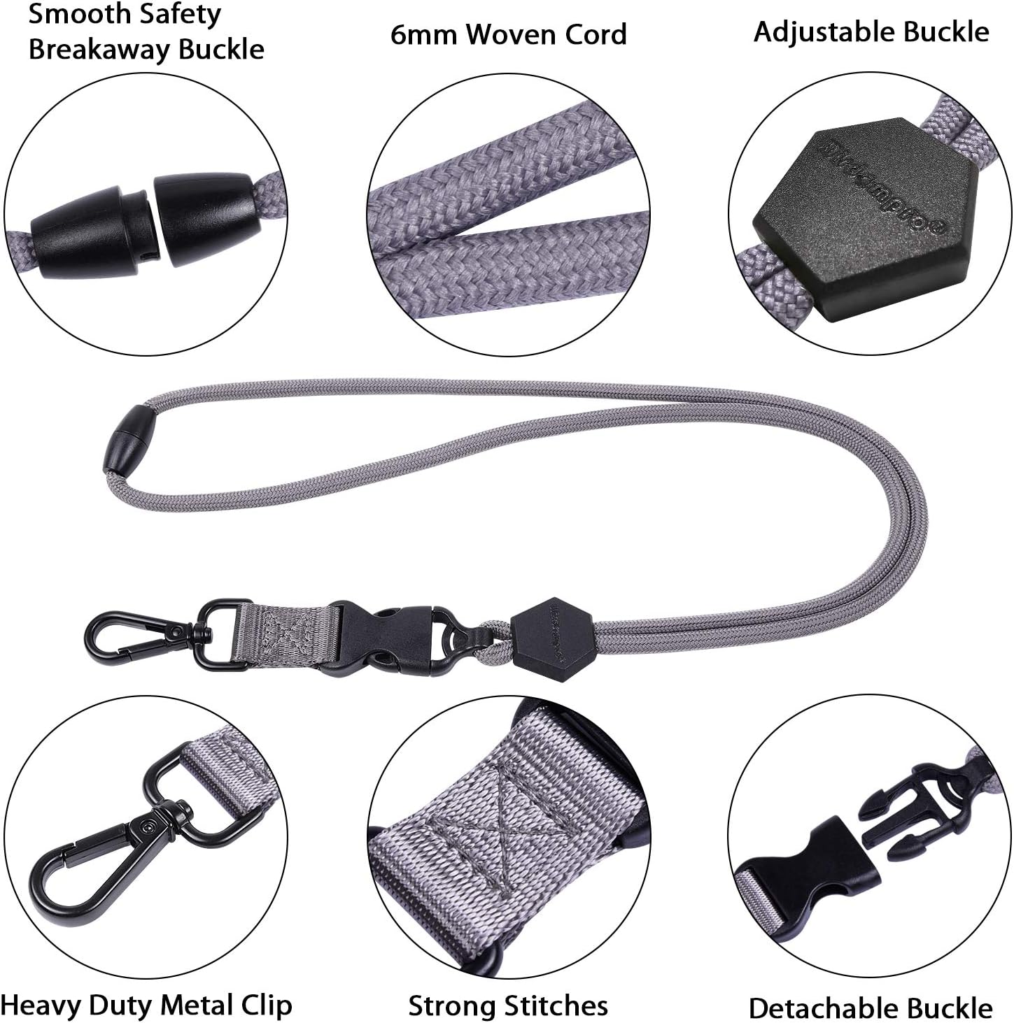 wisdompro 2 Pack of 23 inch Durable Round Cord Adjustable Lanyard with Safety Breakaway Buckle - Image 5