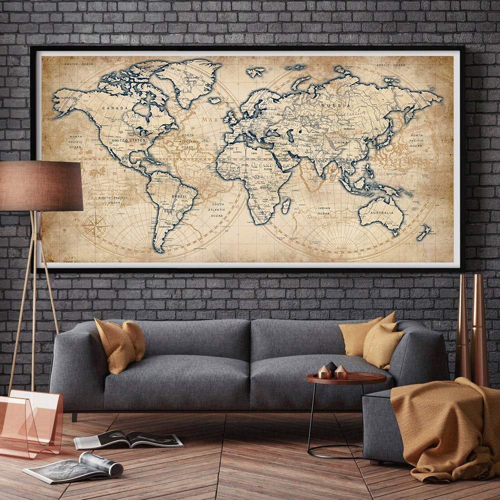 World Map Rustic Style Poster Print Old Style Wall