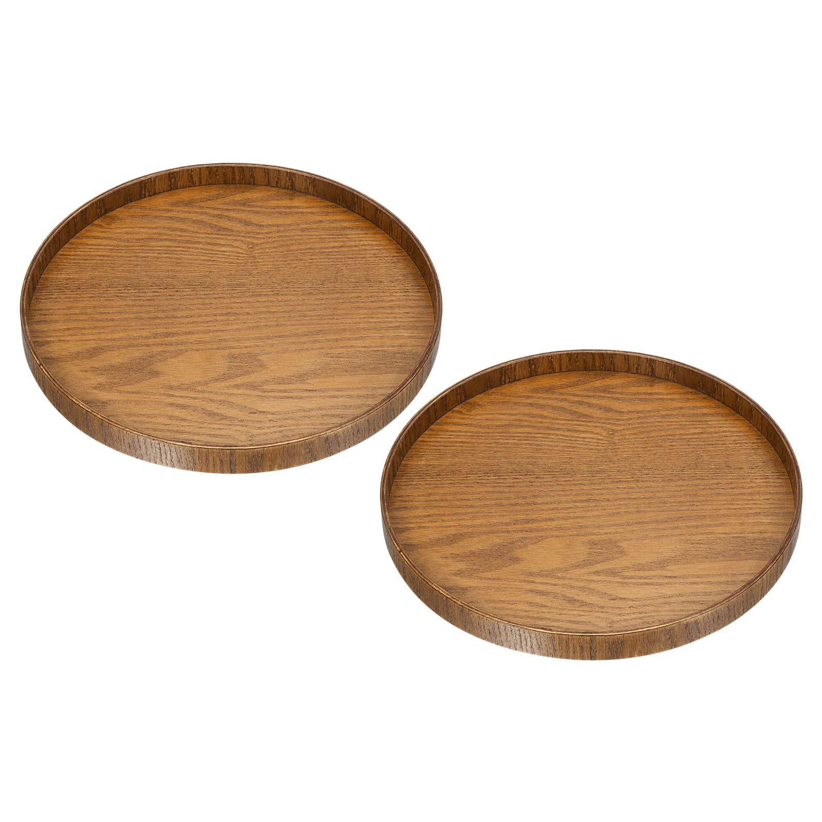 PATIKIL Wood Serving Tray 11 Inch, 2 Pack Round Decorative Platter for Home Decor Kitchen Table Candle Holder, Brown