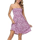 HDE Strapless Mini Tube Top Sundress Short Smocked Summer Beach Dress A-line Swing Boho Dress Travel Vacation Easy Cover Up