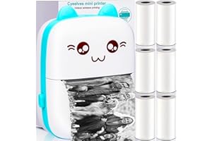 Cyeelves Mini Printer Portable, Pocket Thermal with 6 Rolls Paper Compatible iOS Android, Bluetooth Wireless Smart for Photo Picture Office Receipt QR Code Label List Note Inkless Printing