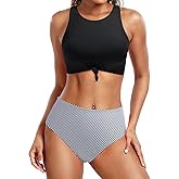 Tempt Me Women High Waisted Sporty Bikini Sets High Neck Two Piece Swimsuits Tie Knot Bathing Suits