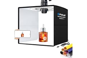 PULUZ 10x10 inch Mini Photo Studio Light Box, Portable Folding Photography Light Tent Kit with CRI >95 104pcs LED Dimmable Li