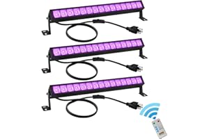 UWINER 38W LED Black Light Bar with Remote and Switch,Blacklight Bars with Plug and 5.25ft Cord,Black Light for Glow Party,Halloween,Bedroom,Fluorescent Poster,3 Packs