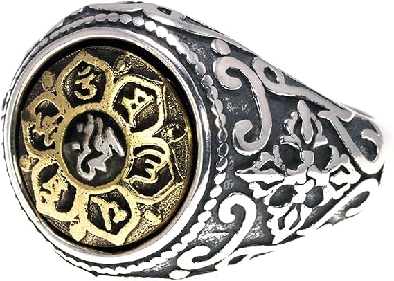 Amazon 990スターリングシルバージュエリーヴィンテージブッダシックスワードマントラオープンサイズアジャスタブルリング 女性用と男性用bijouterieファインリング リング 通販