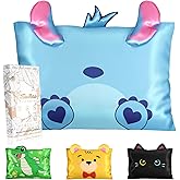 Miss Adola Kids Pillowcases Standard Size 20"x26" - Cute Cartoon Soft Breathable Silk Pillow Cases for Hair and Skin with Hidden Zipper for Girls Fun Kawaii Design for Bedding, Heart Blue