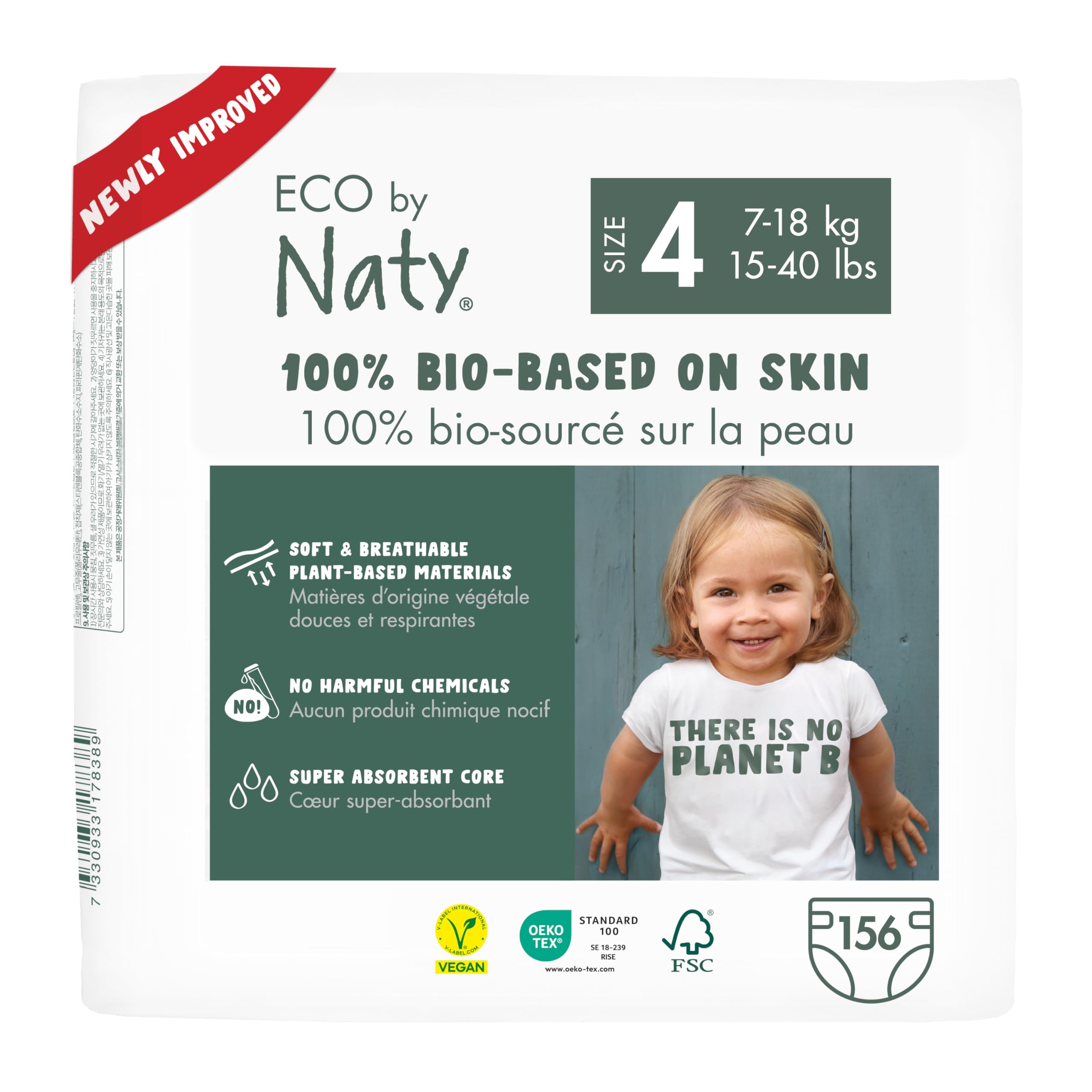 Naty Baby Nappies - 100% Plant-Based Materials on Skin, Soft, for Sensitive Skin & Super Absorbent (Size 4, 156 Count)