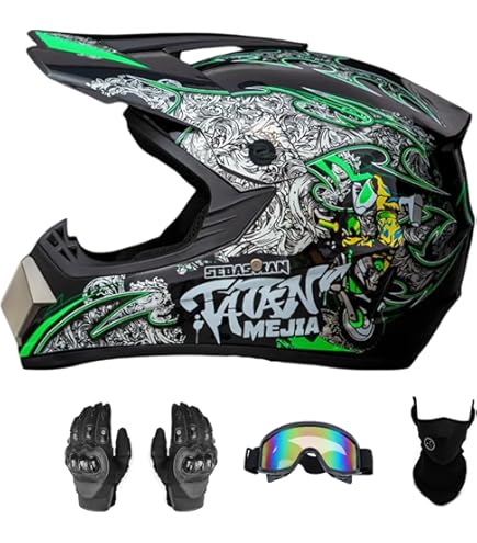 Ever TA DOT Certified Motocross Helmet Set, Off-Road ATV Motorcycle Helmet For Adult Men Women With Goggles Gloves, Adult Dirt Bike Motorbike Helmet For Street Scooter (Color : J, Size - View #6