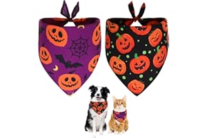 BEIPEGIN Halloween Dog Bandanas 2PCS, Pumpkin Fall Dog Bandanas for Boys and Girls, Adjustable Pet Neckerchief for Pet Gifts