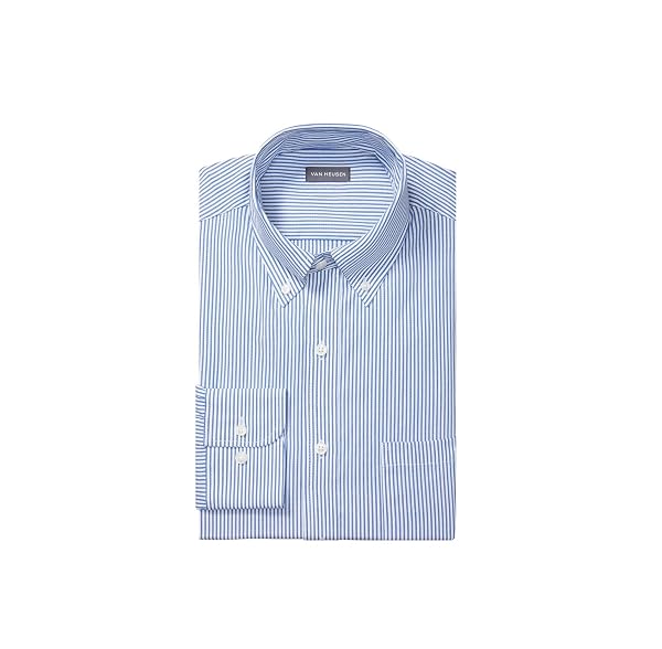 VAN HEUSEN MENS REGULAR FIT PINPOINT STRIPE DRESS SHIRTS, BLUE, 17.5 NECK 34 -35 SLEEVE US