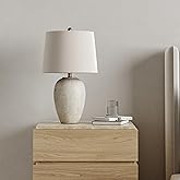 Nourison Home 23" Distressed Cream/Beige Rustic Ceramic Jar Table Lamp for Bedroom, Living Room, Dining Office, with Ivory Sh