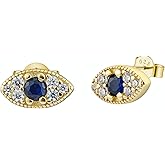 Dainty Evil Eye Crystal Pave Stud Earrings in 925 Sterling Silver & 14K Gold PVD