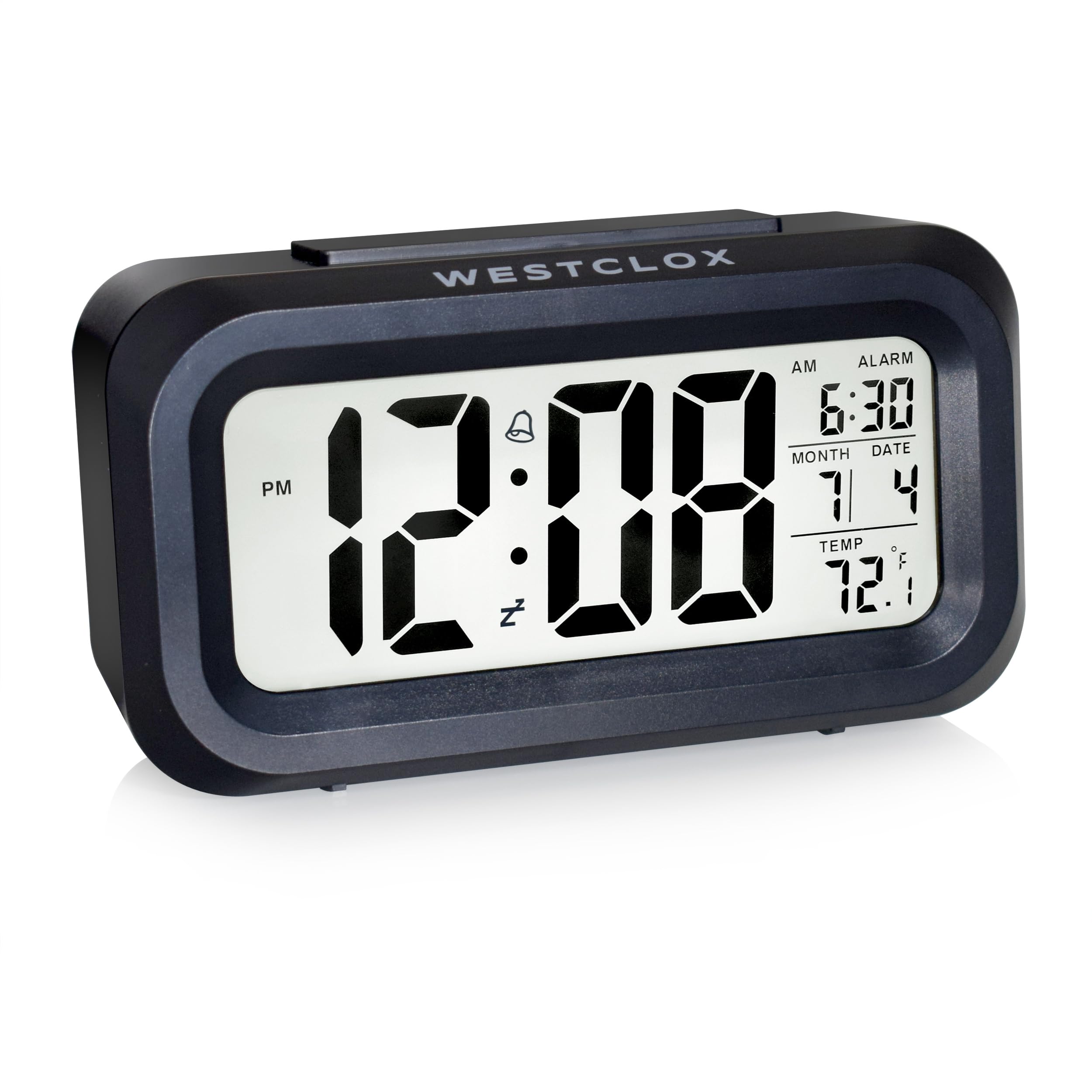 Photo 1 of Westclox Alarm Clock with Large Digital Display and Shallow White Backlight, Month/Date and Temperature Display with Ascending 5 Minute Snooze Alarm, Black