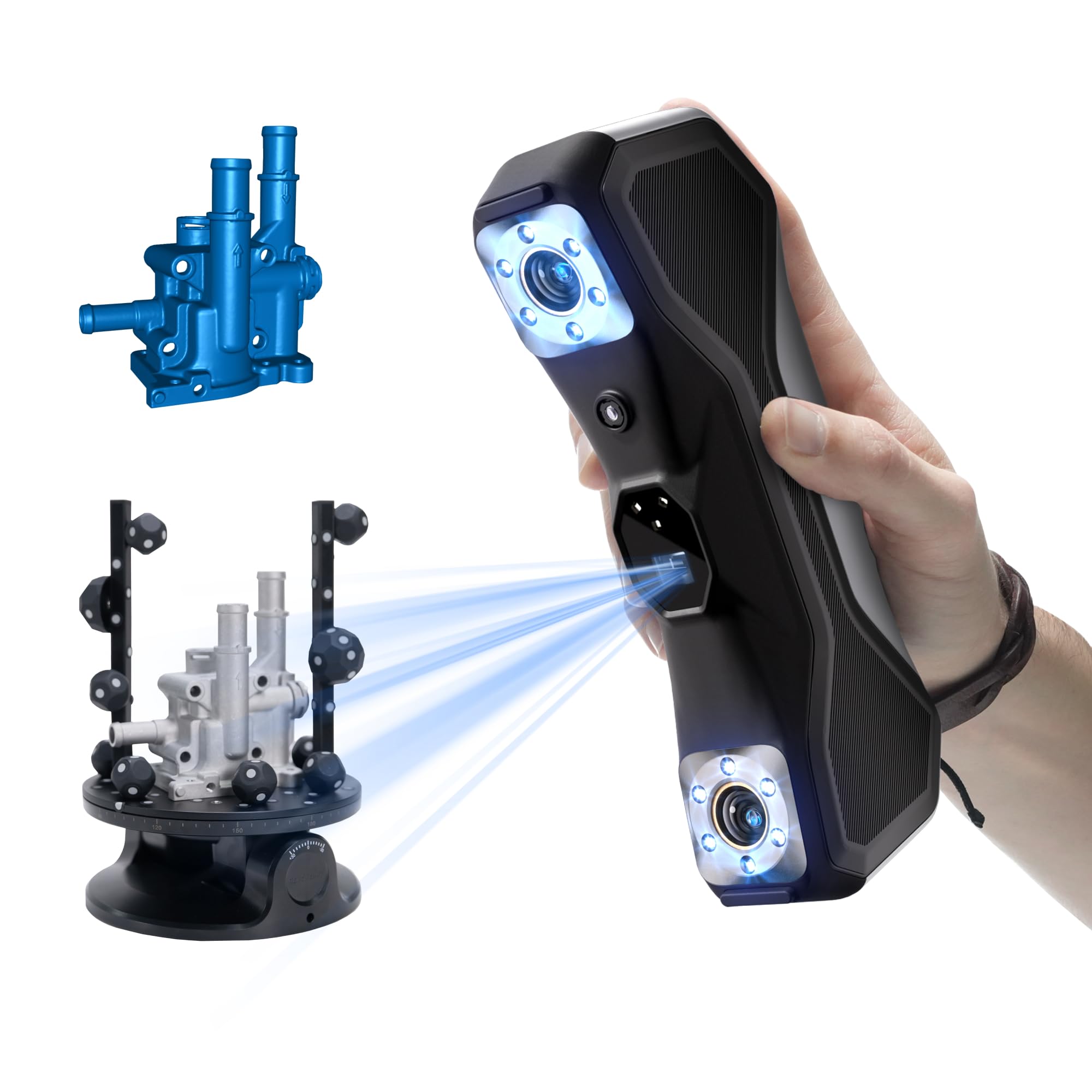 Revopoint MetroX Pro Escáner 3D para impresión 3D portátil, precisión de grado industrial de 0,01 mm, escaneo láser azul 30+15, escaneo a todo color, para ingeniería inversa y modelado automotriz, avanzado
