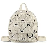 Feelorna Mini Backpack for Women, Soft Corduroy Bow Small Backpack, Lightweight Cute Tiny Backpacks Fashion Travel Daypack (Beige)
