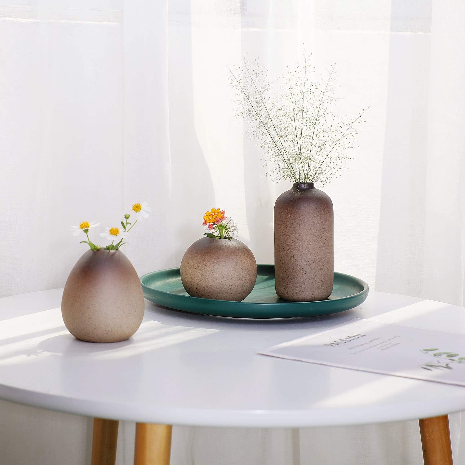 ComSaf Vase de Fleur Brun Céramique Joli Lot de 3 - Image 3