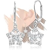 Sterling Silver Star Leverback Earrings - Hypoallergenic Charming Cubic Zirconia Star-Shaped CZ Earrings Fashion Jewelry for Mom Wife