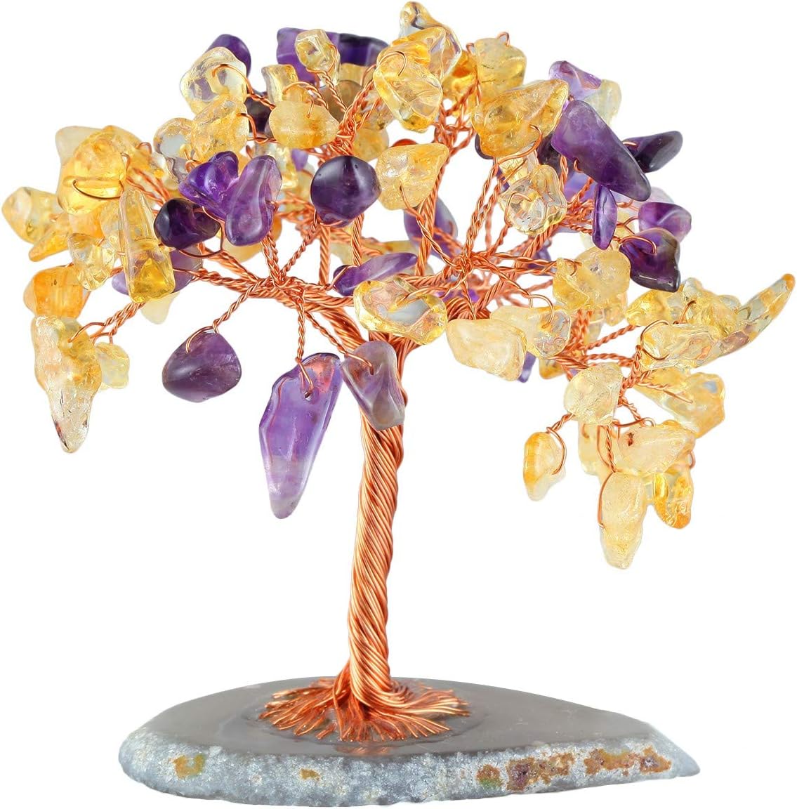 mookaitedecor Natural Amethyst Citrine Tumbled Stones Money Tree,Gemstone Feng Shui Ornaments Healing Crystal Tree Figurines,Agate Slice Geode Quartz Stand - Image 3