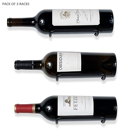 INDIAN DECOR 28271 Wall Mount Custom Design Iron Wine Bottle Holder Rack by for All Adult Beverages or Liquor Set of 3 Black