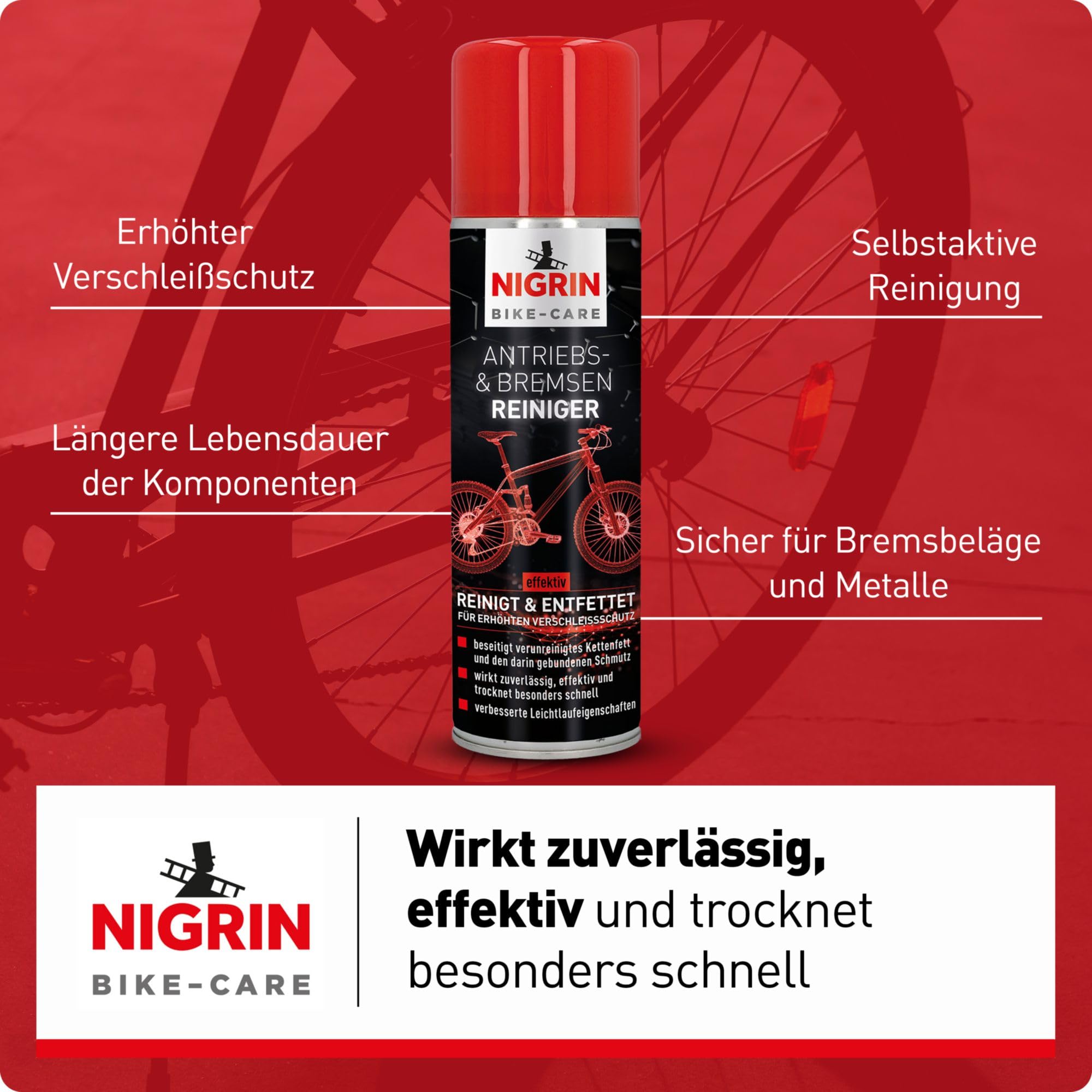 NIGRIN BIKE-CARE Fahrrad Kettenreiniger, 300 ml Sprühdose, Fahrradkette reinigen, entfettet Fahrradketten 6