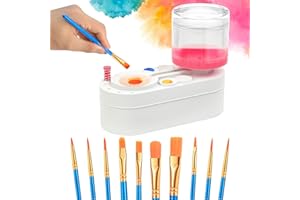 FINFINLIFE Paint Brush Cleaner with 10 Paint Brushes - Auto Water Dispensing Brush Rinser for Acrylic, Watercolor & Water-Based Paints, No Assembly Required Convenient Cleaning Tool
