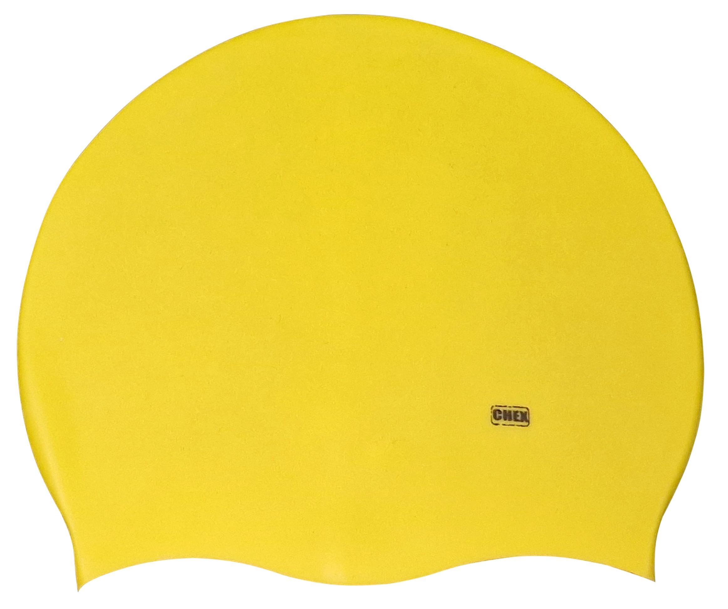 CHEX Branded Stretchy Silicone Unisex Women Men One Piece Swimming Hat Swim Cap Plain Fluo Dark Pastel Colours One Size Adults 8+ Years Easy Pull On Swim Hat (Yellow)