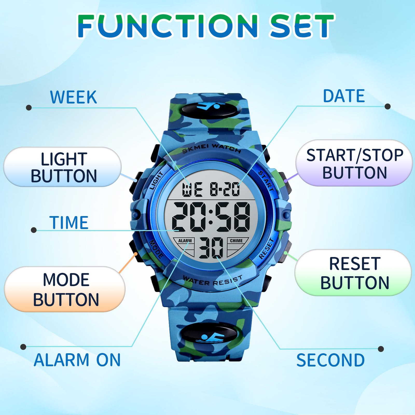 Dayllon Kids Digital Watch Boys Outdoor Sports 50M Waterproof Girls Watches Alarm Clock 12/24 H Stopwatch Calendar for Ages 3-15 Boy Girl Wristwatch Kids Gift