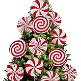 RINOLY 12 PCS Candy Cane Christmas Decorations,8 in Large Double Sided Peppermint Christmas Decorations Tree Ornaments,Plastic Candy Cane Ornaments for Tree Topper Home Vase Xmas Decor