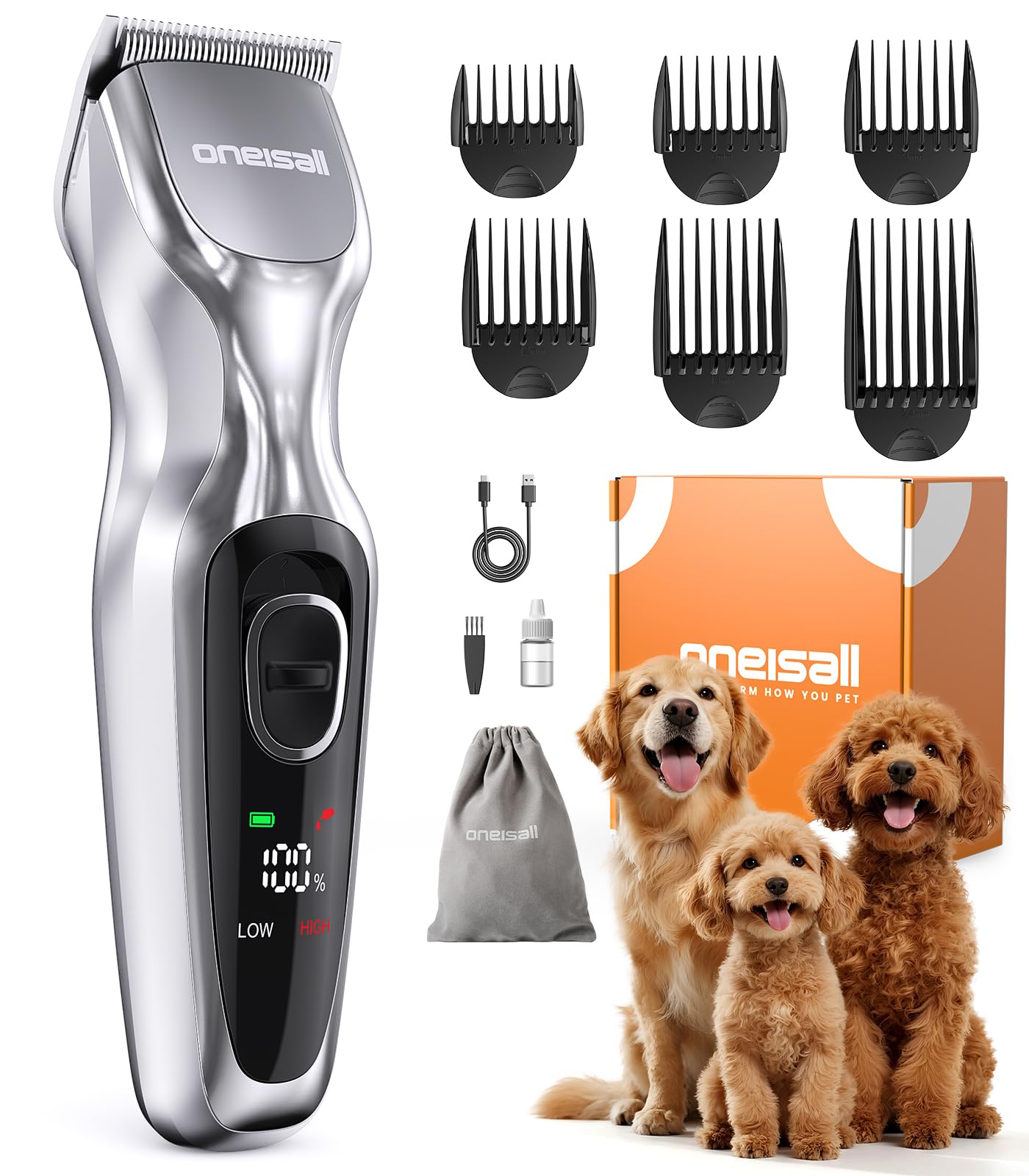 Photo 1 of oneisall Dog Clippers for Grooming Thick Hair, Low Noise Cordless Dog Shavers, 2-Speed Pet Hair Trimmer Grooming Kit for Home Groomer