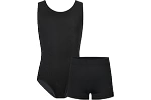 TENVDA Gymnastics Leotards for Girls Sleeveless Kids Dance Tumbling Outfit Matching Shorts Set Age 4-12 Years