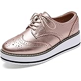DADAWEN Women's Platform Lace-Up Wingtips Square Toe Oxfords Shoe